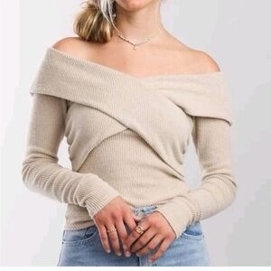 Free People Off-Shoulder Beige Sweater